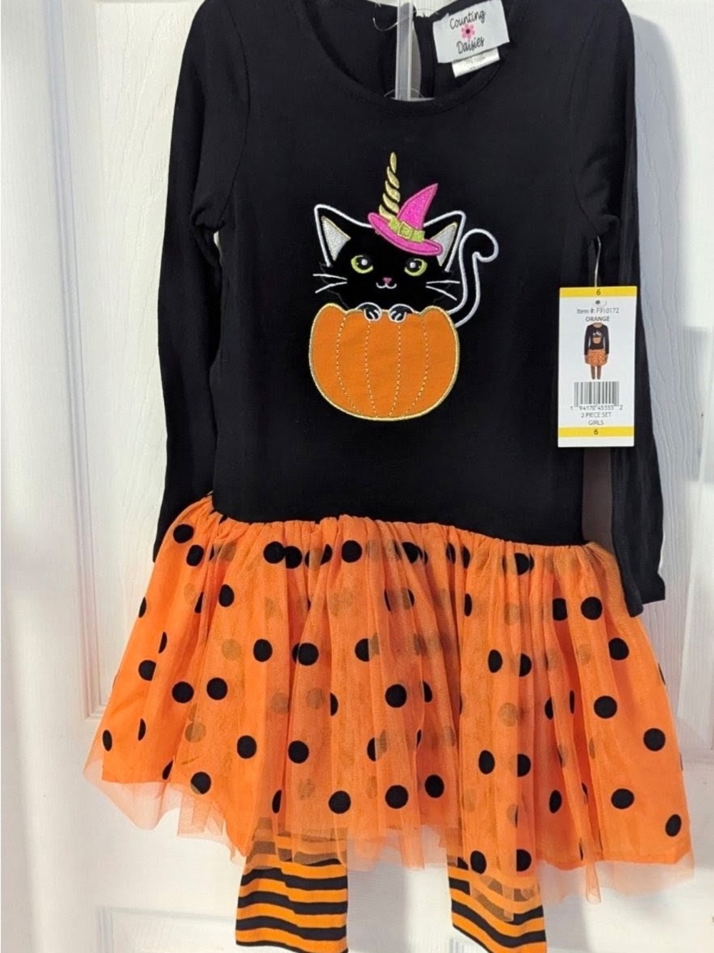 Black & Orange Halloween Kitty Pumpkin Dress with matching leggings